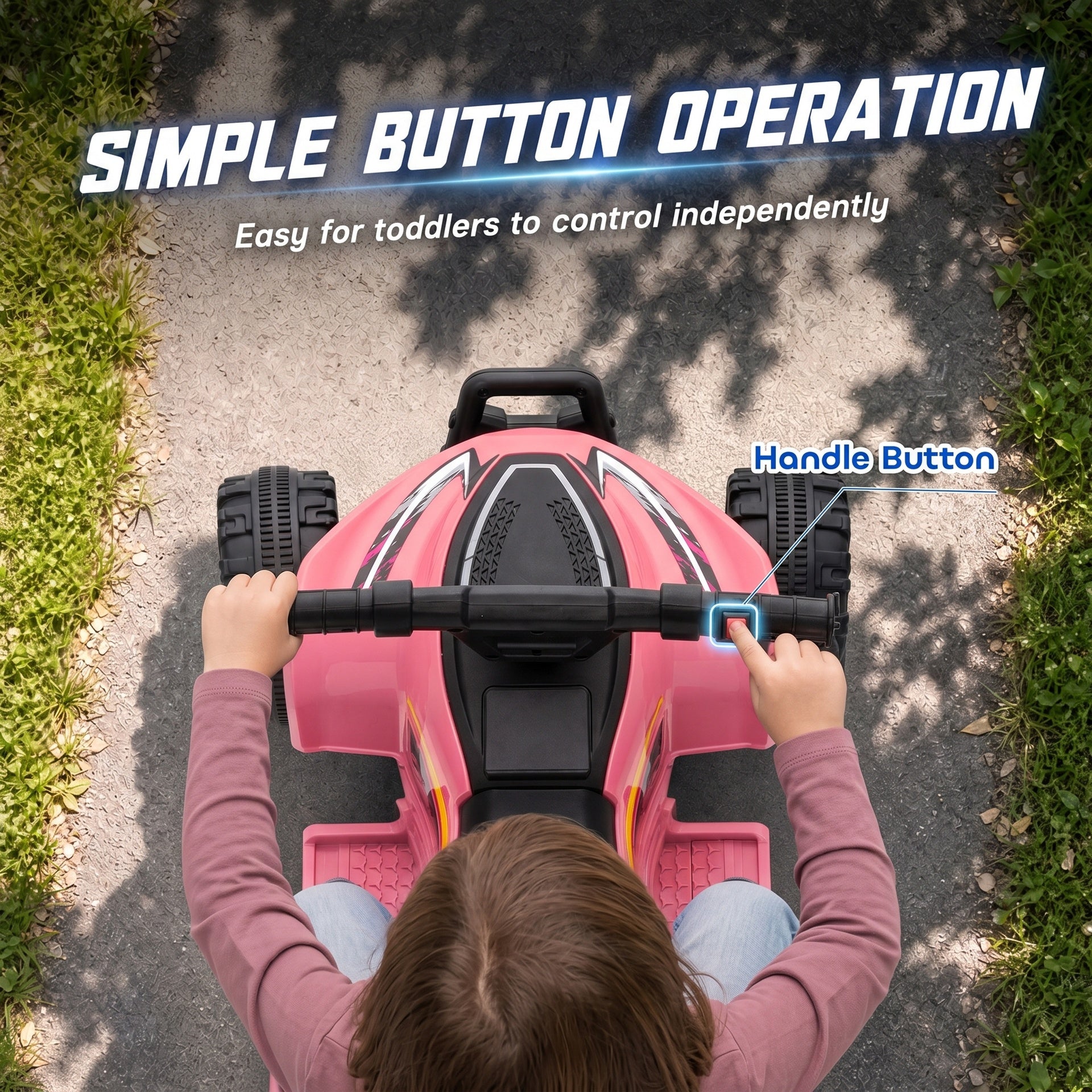 Qaba Kids ATV, 6V Battery Powered Kids Quad with 4 Wheeler, Handlebar Button Control, Max 1.2MPH, Max 55lbs Load, Light Pink