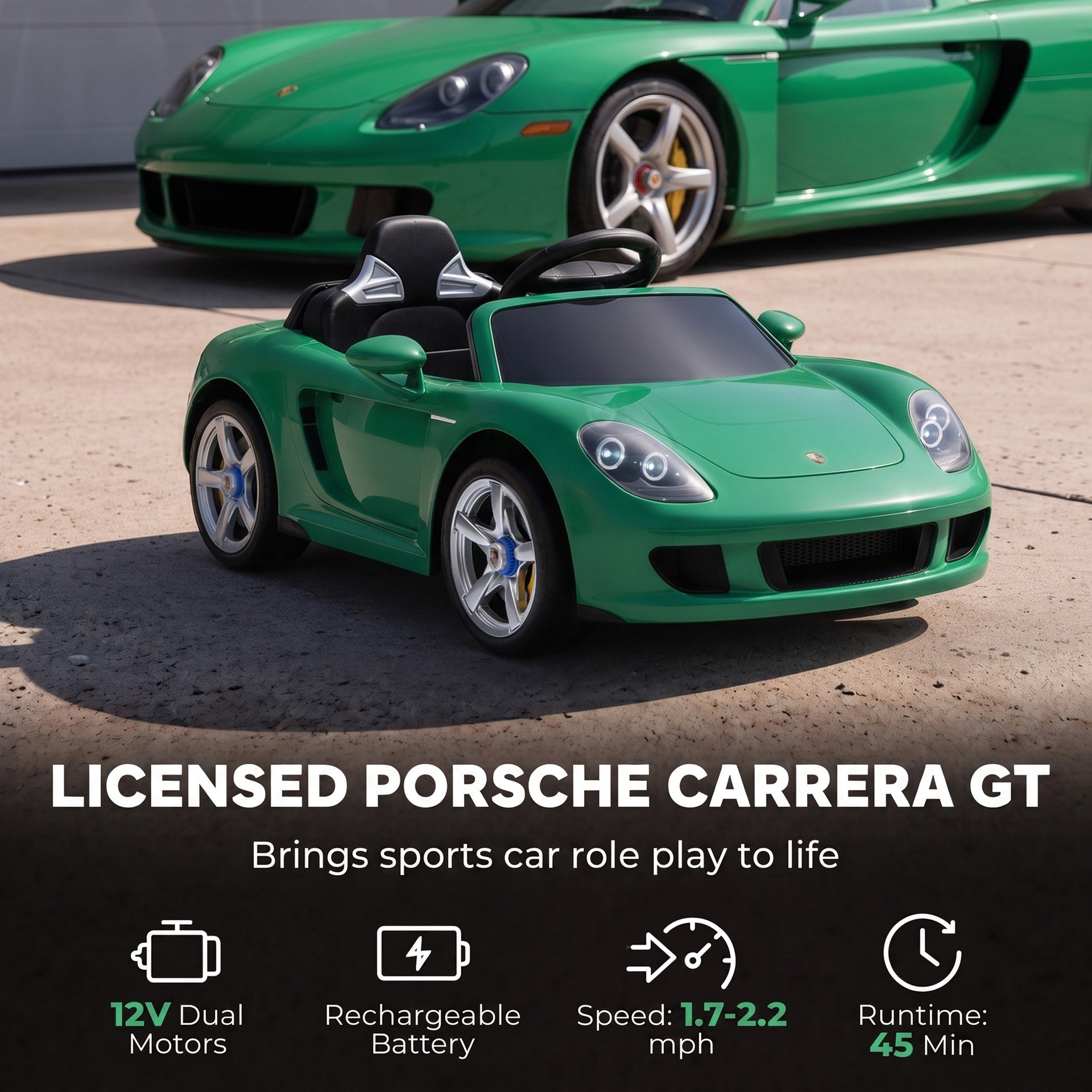 Qaba 12V Kids Ride On Car, Licensed Porsche Carrera GT with Remote, Rear Suspension, Smooth Start for Ages 3-6, Green