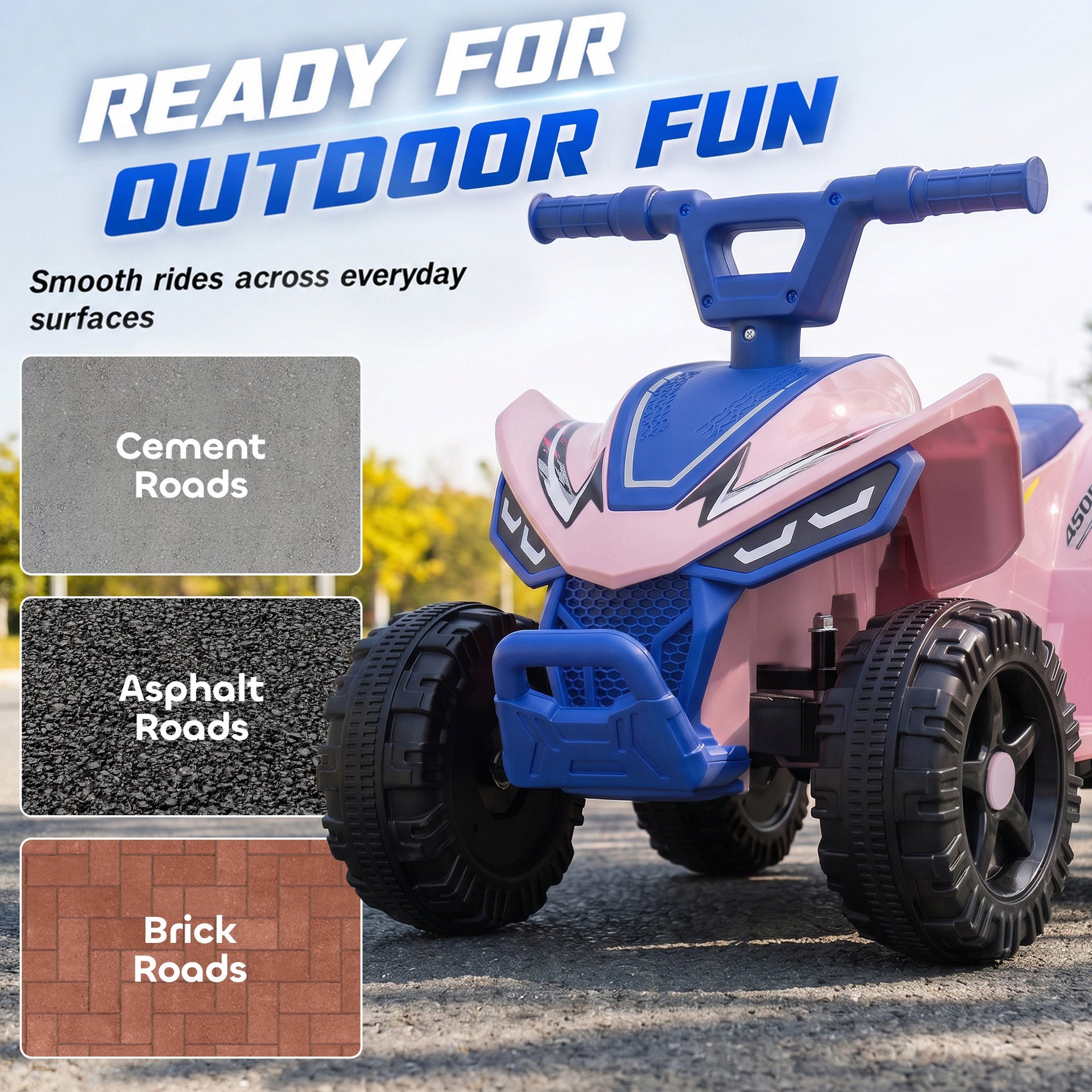 Qaba Kids ATV, 6V Battery Powered Kids Quad with 4 Wheeler, Handlebar Button Control, Max 1.2MPH, Max 55lbs Load, Blue