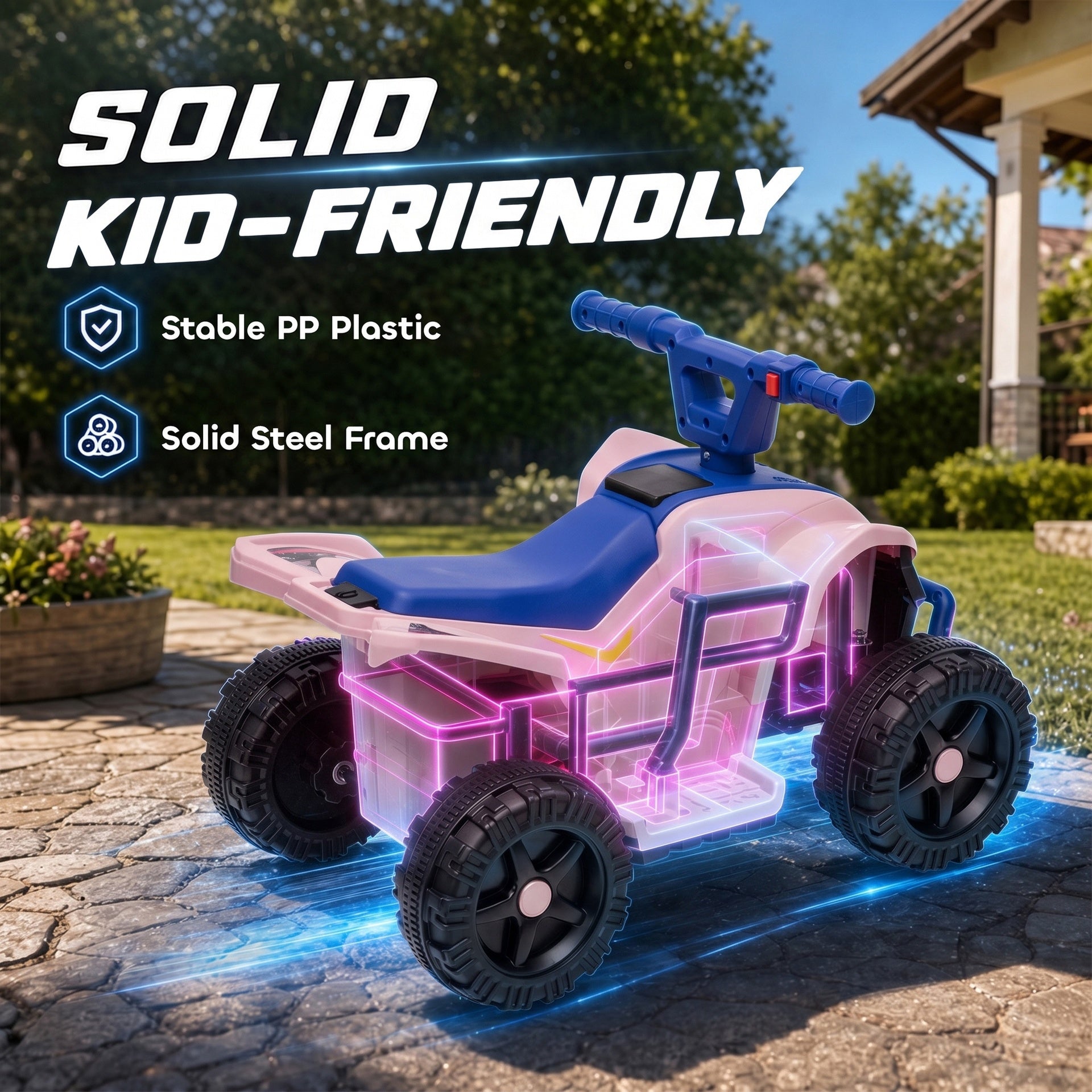 Qaba Kids ATV, 6V Battery Powered Kids Quad with 4 Wheeler, Handlebar Button Control, Max 1.2MPH, Max 55lbs Load, Blue