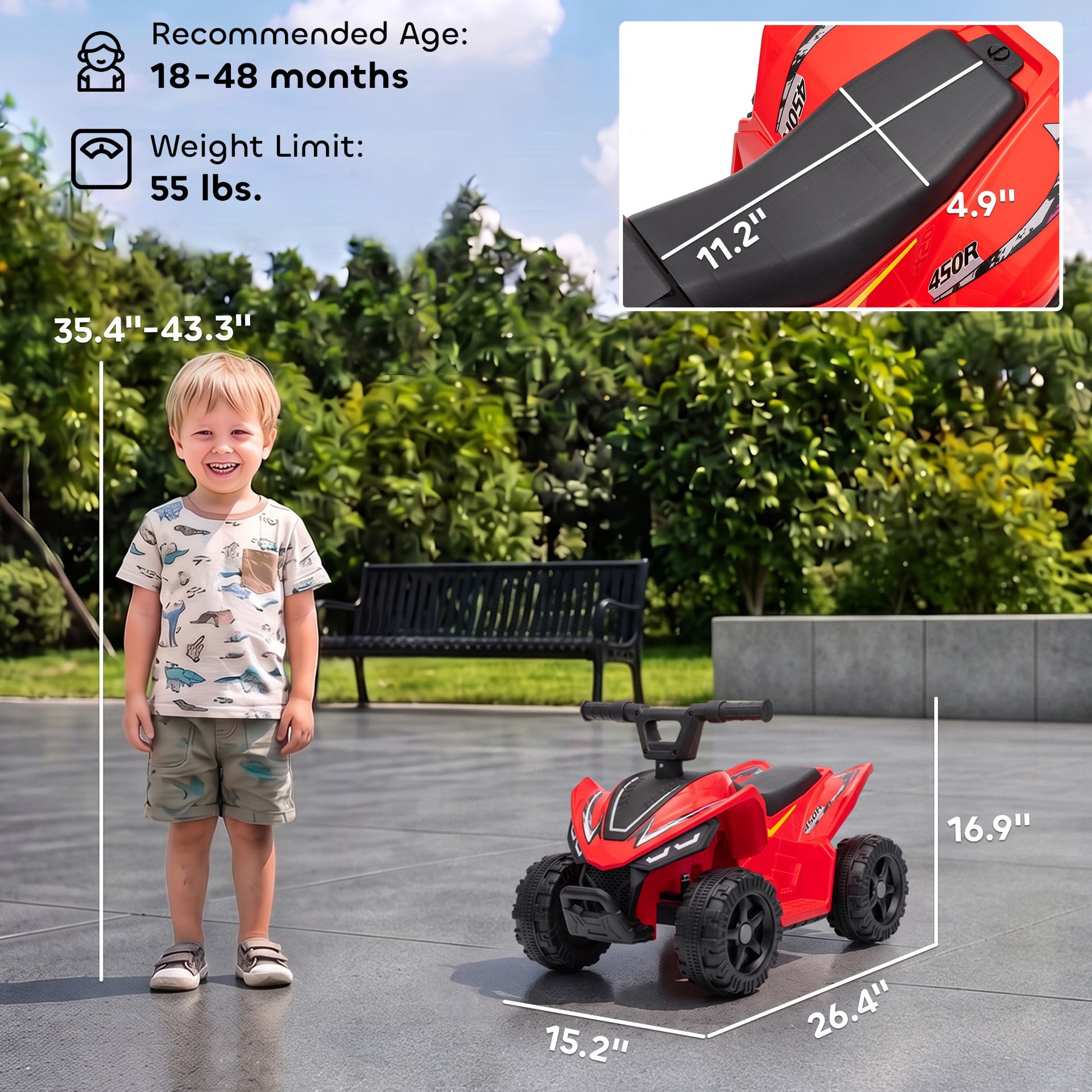 Qaba Kids ATV, 6V Battery Powered Kids Quad with 4 Wheeler, Handlebar Button Control, Max 1.2MPH, Max 55lbs Load, Red