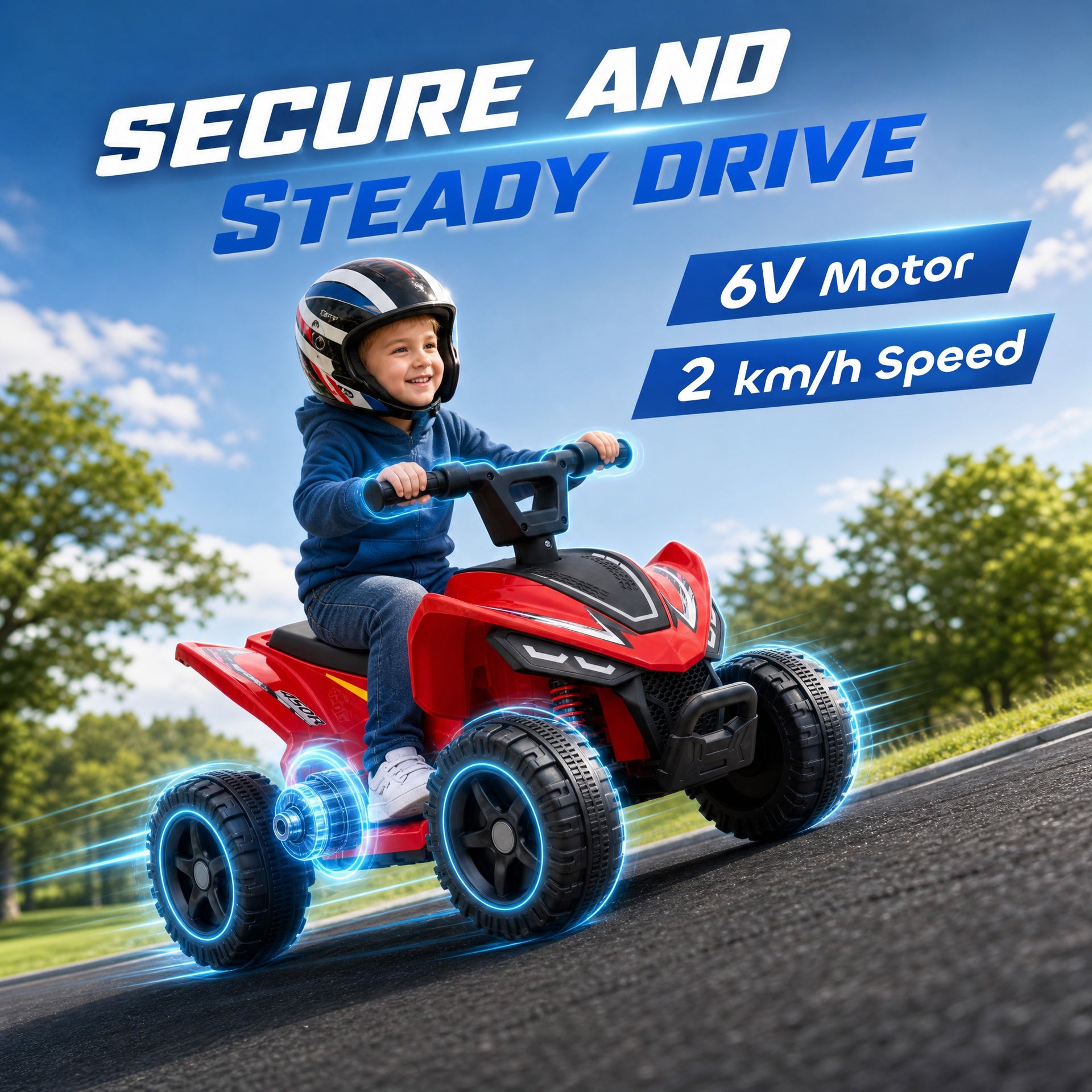 Qaba Kids ATV, 6V Battery Powered Kids Quad with 4 Wheeler, Handlebar Button Control, Max 1.2MPH, Max 55lbs Load, Red