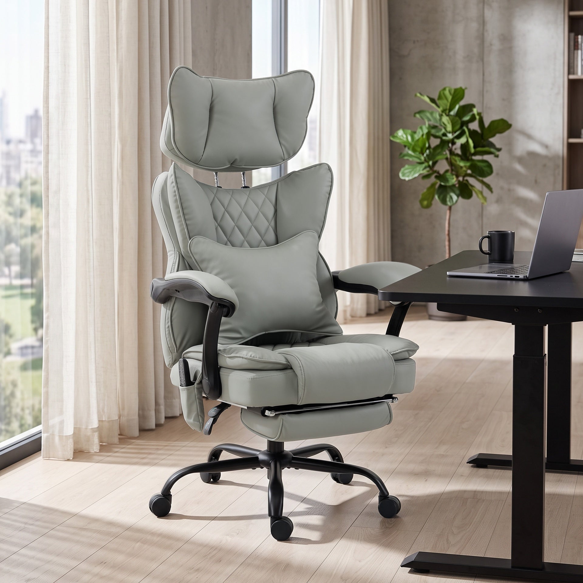 HOMCOM High Back Vibration Massage Office Chair, Heated Reclining PU Leather Computer Chair with Headrest, Gray