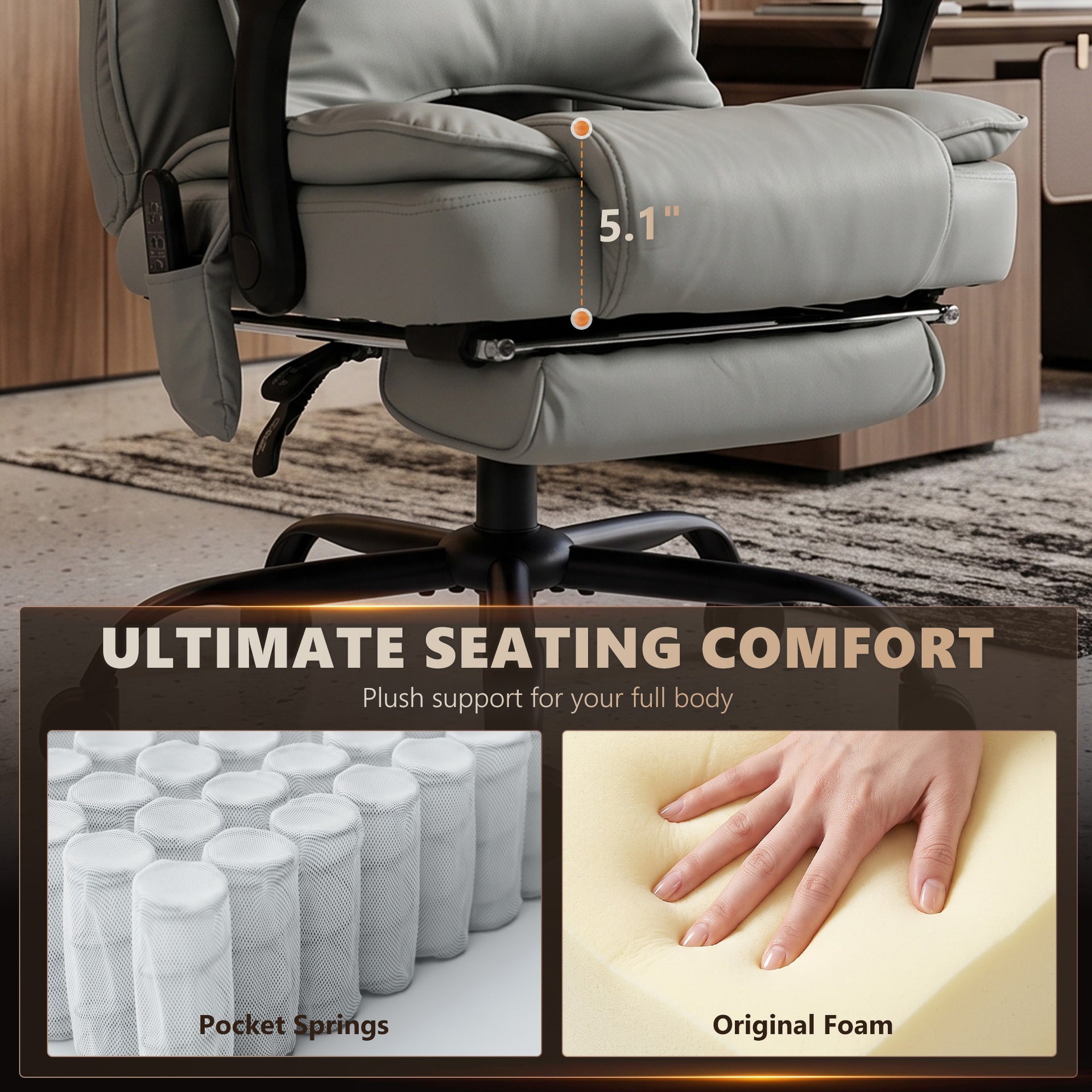 HOMCOM High Back Vibration Massage Office Chair, Heated Reclining PU Leather Computer Chair with Headrest, Gray