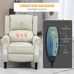 HOMCOM Vibrating Massage Recliner Chair with Heat, Wingback Push Back Reclining Chair for Living Room, Beige