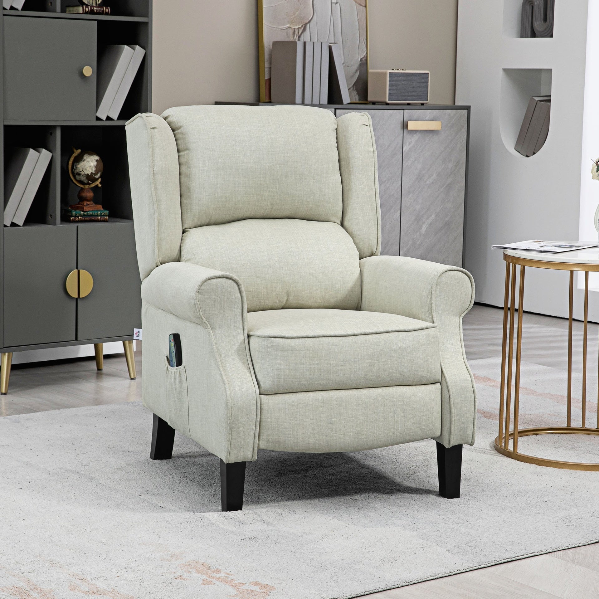 HOMCOM Vibrating Massage Recliner Chair with Heat, Wingback Push Back Reclining Chair for Living Room, Beige