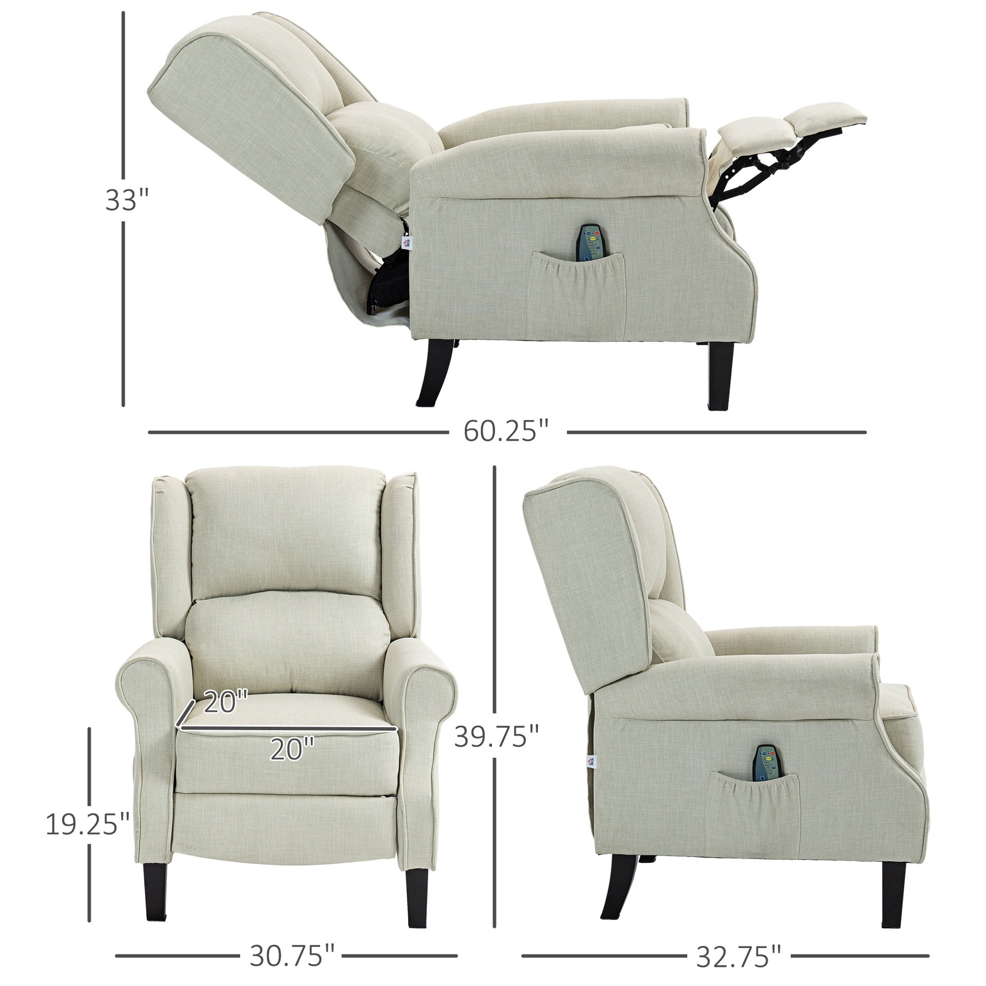 HOMCOM Vibrating Massage Recliner Chair with Heat, Wingback Push Back Reclining Chair for Living Room, Beige