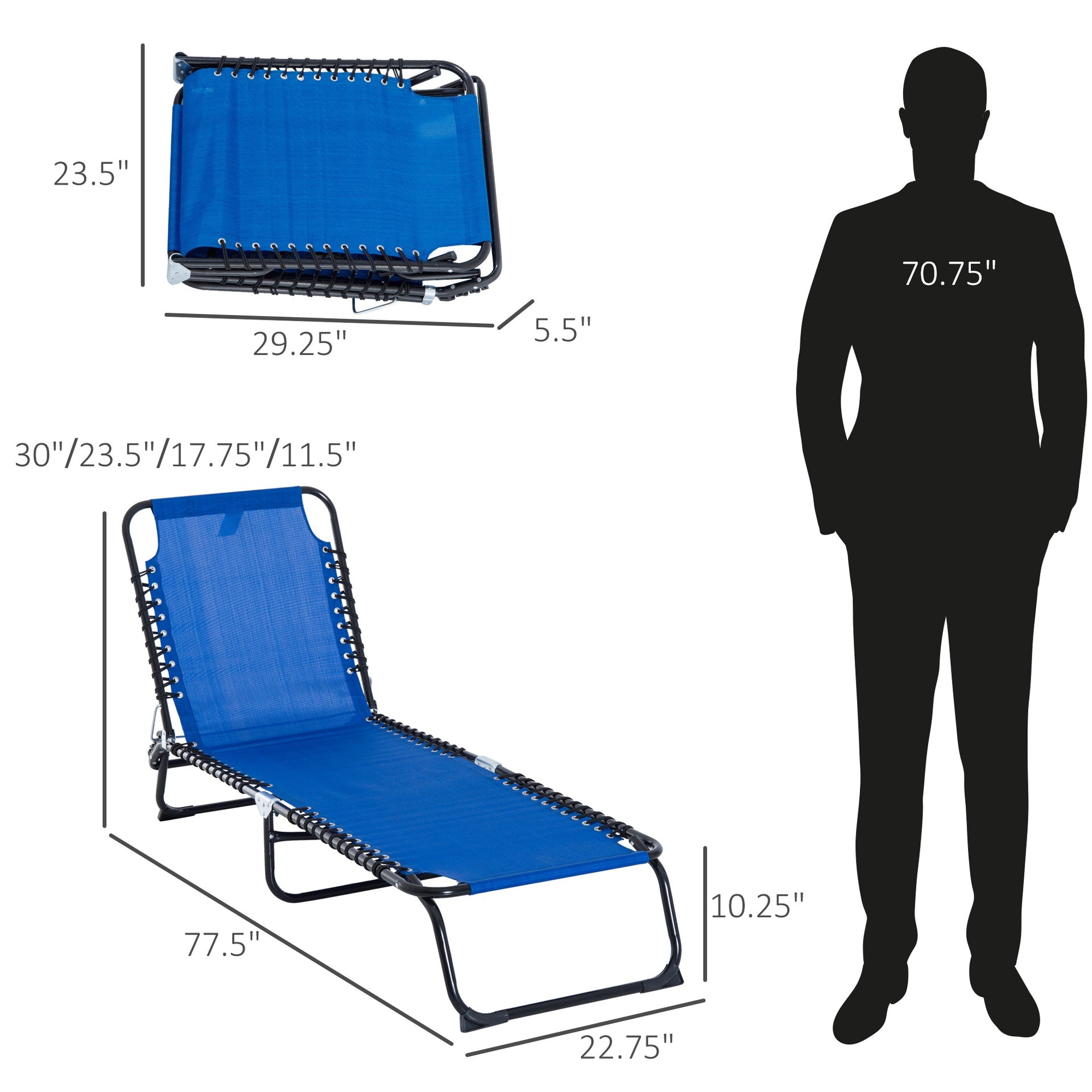 Outsunny Set of 2 Folding Chaise Lounge Chairs, Outdoor Sun Tanning Chairs with Reclining Back, Blue