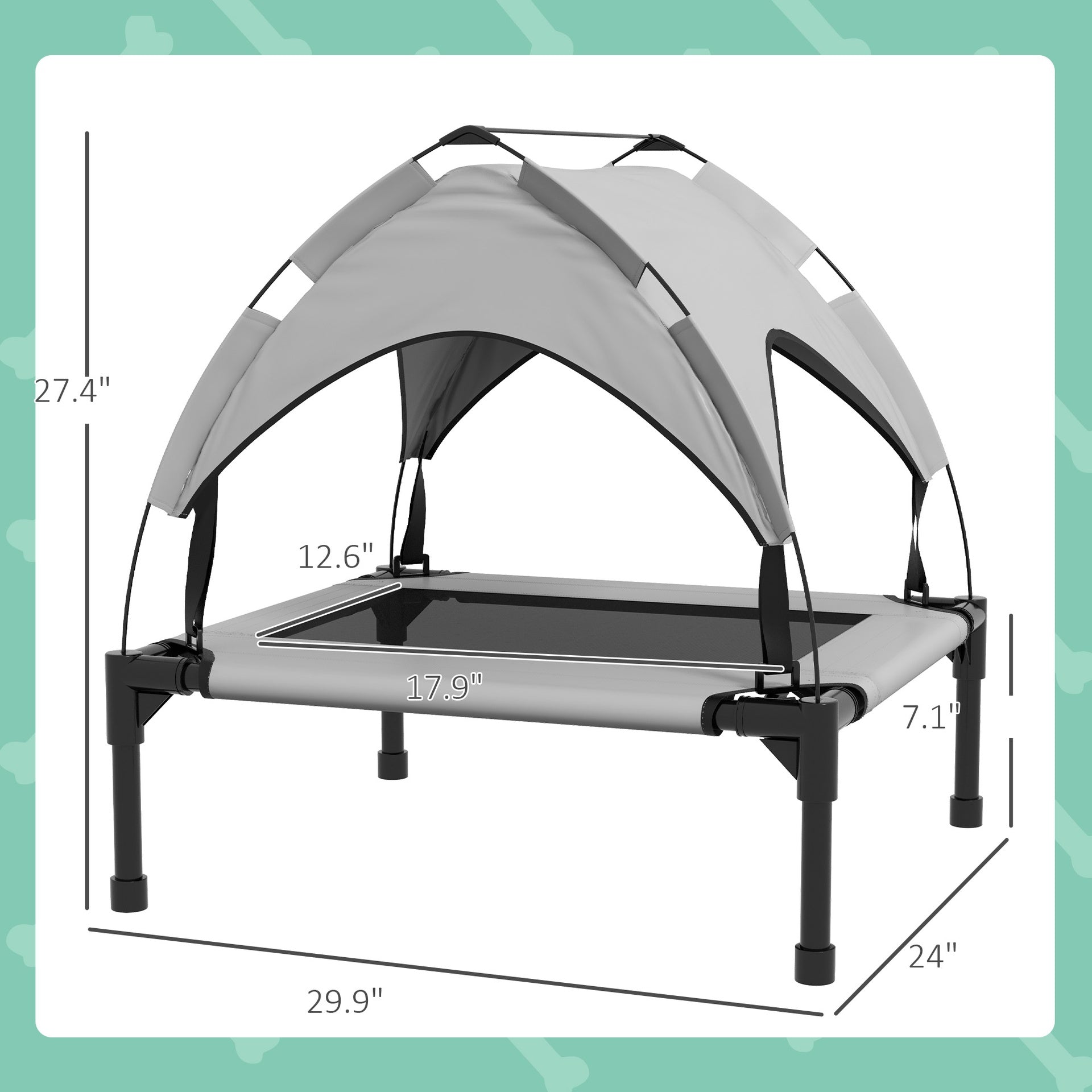 PawHut Elevated Dog Bed with Canopy, Raised Outdoor Pet Bed for Camping with Washable Breathable Mesh, 30" x 24" x 27"