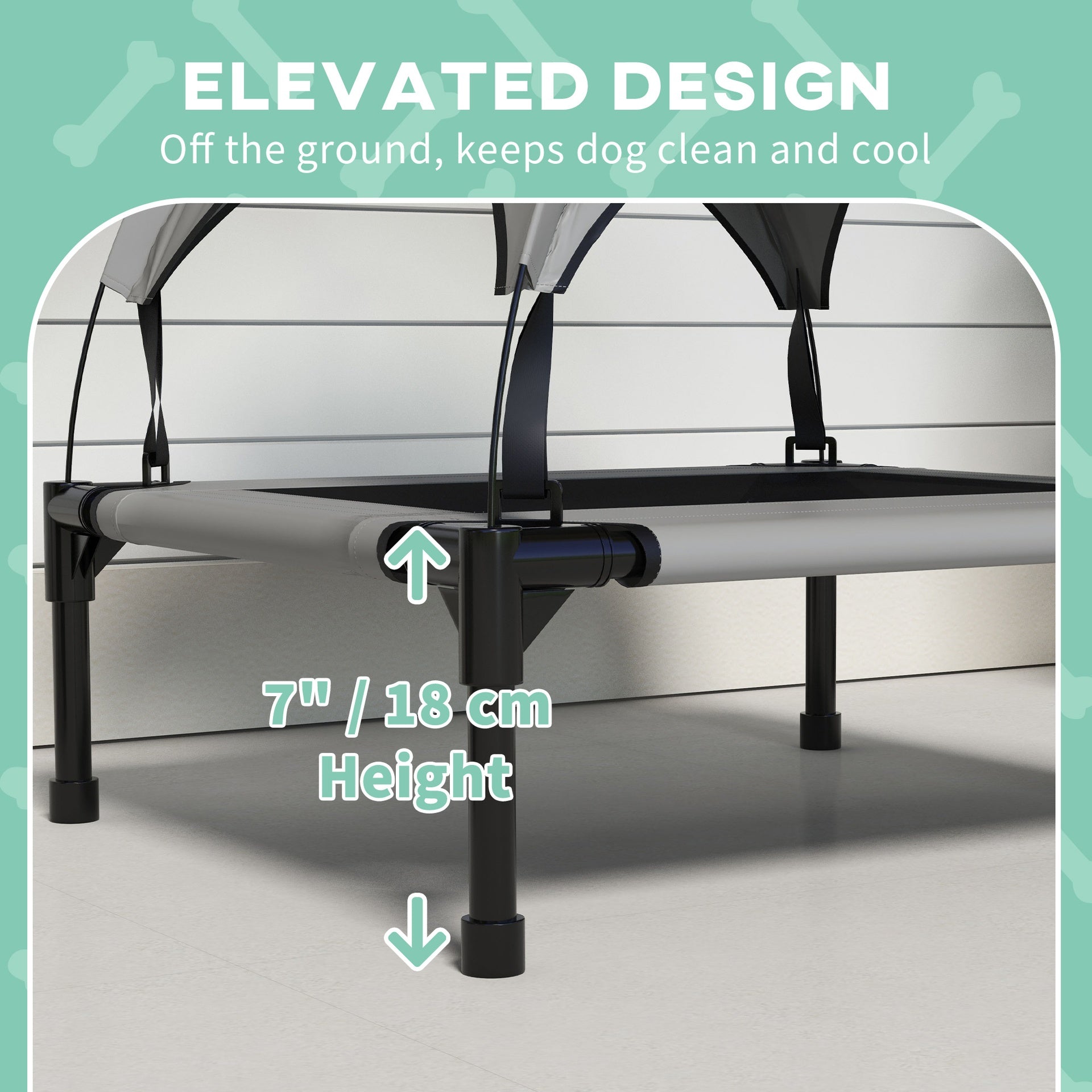 PawHut Elevated Dog Bed with Canopy, Raised Outdoor Pet Bed for Camping with Washable Breathable Mesh, 30" x 24" x 27"