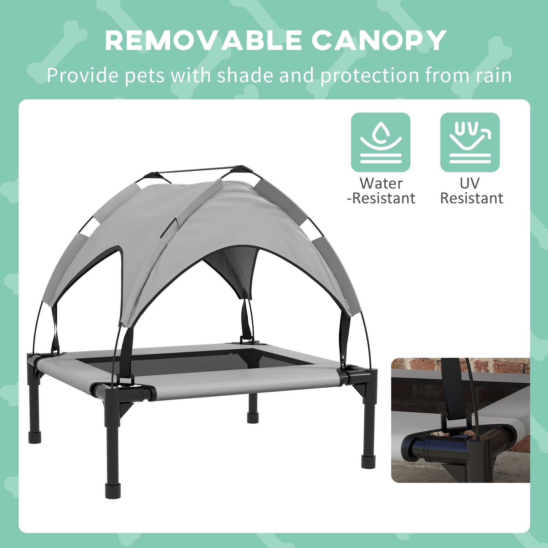PawHut Elevated Dog Bed with Canopy, Raised Outdoor Pet Bed for Camping with Washable Breathable Mesh, 30" x 24" x 27"