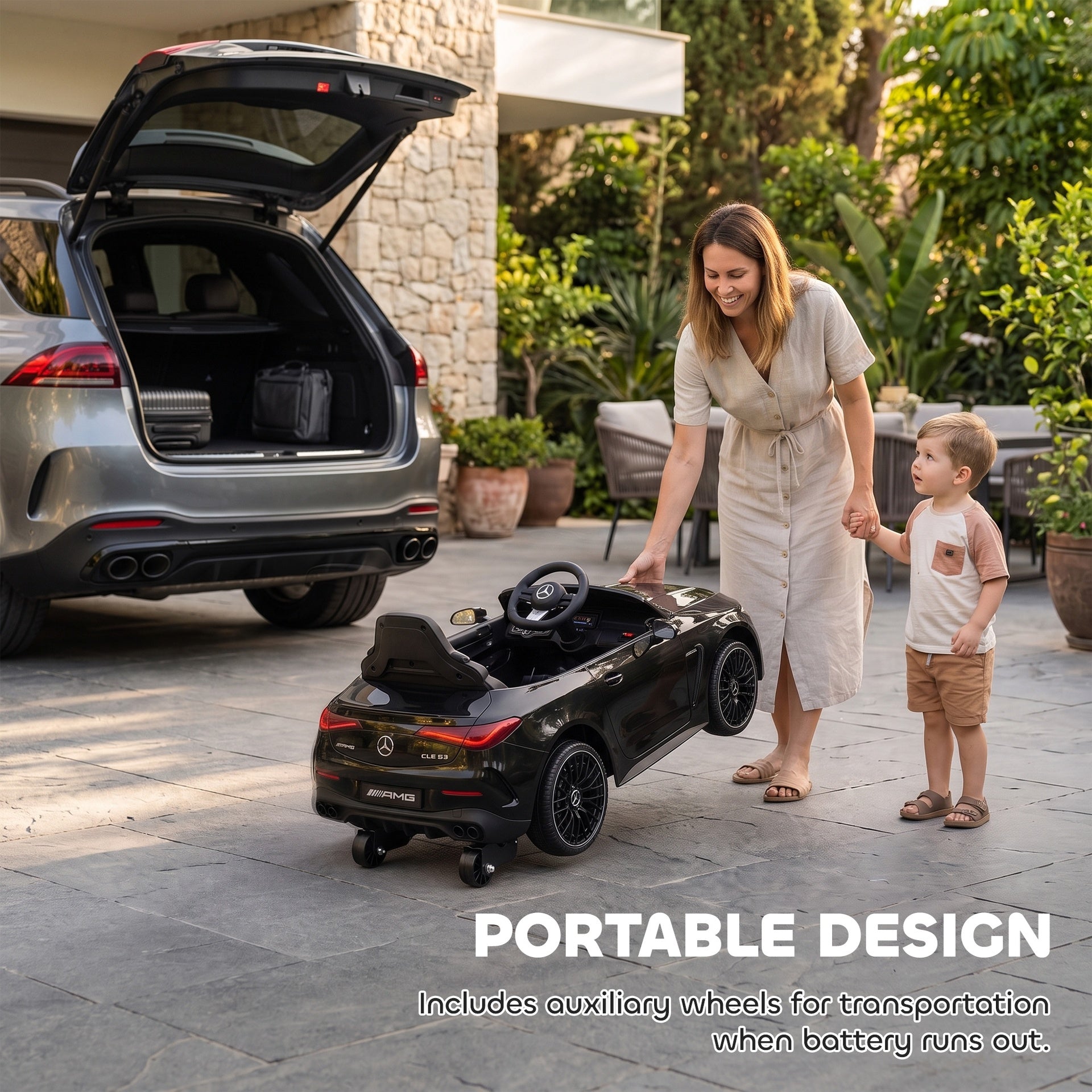 Qaba 12V Electric Car for Kids Licensed Mercedes AMG CLE 53 with Remote, Suspension, Lights, Music for 37-72 Months, Black