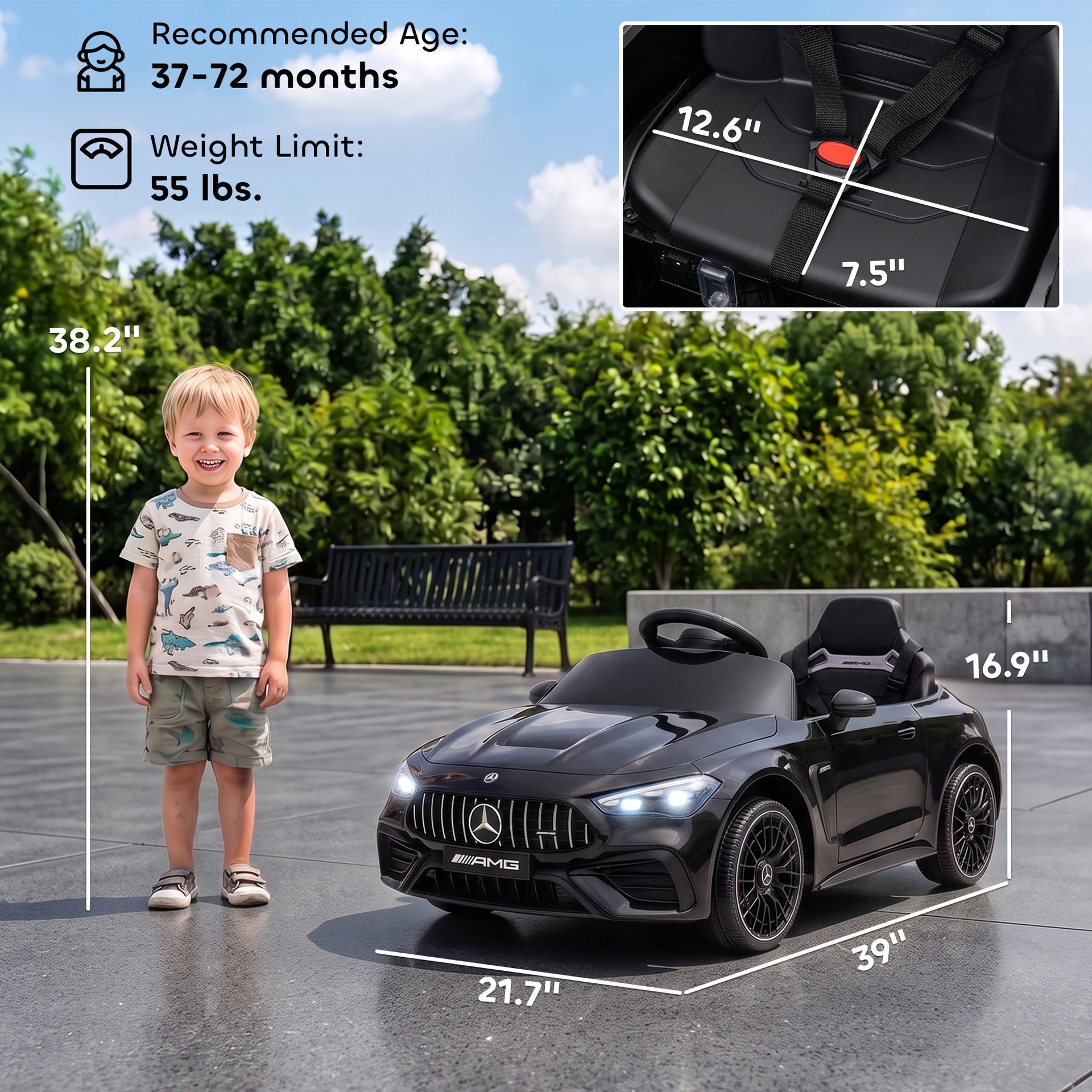 Qaba 12V Electric Car for Kids Licensed Mercedes AMG CLE 53 with Remote, Suspension, Lights, Music for 37-72 Months, Black