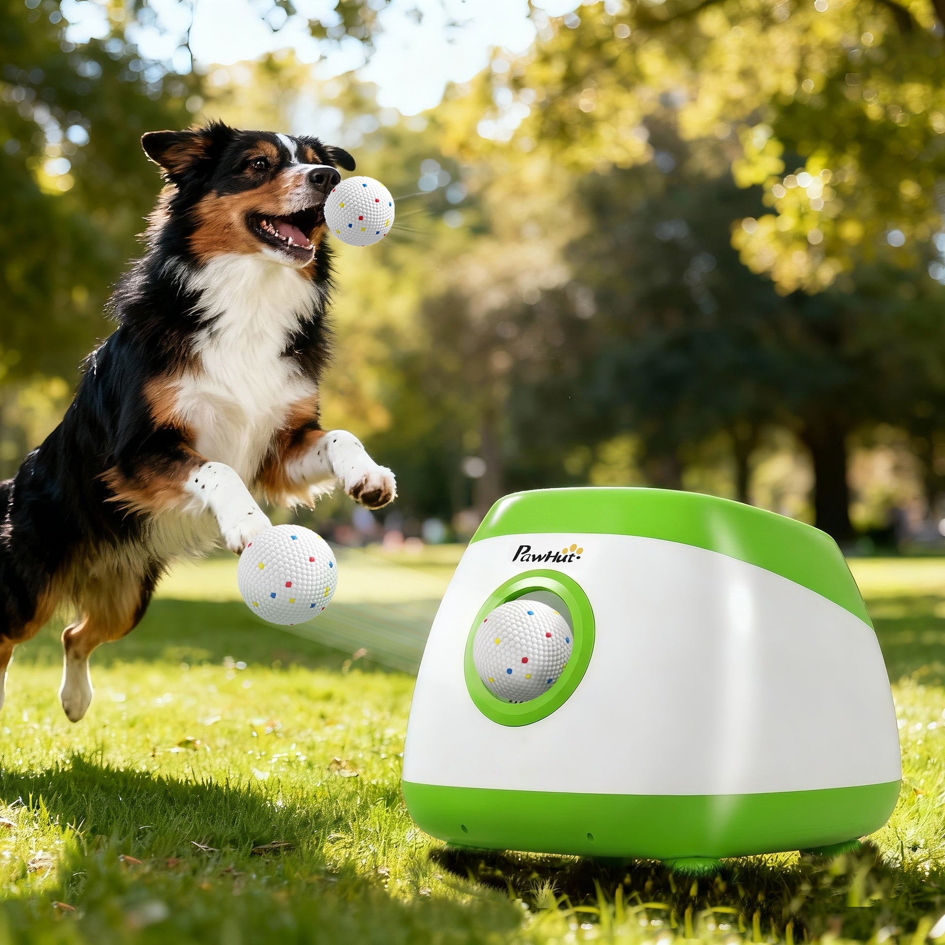 PawHut Automatic Dog Ball Launcher with 26-80 FT Distance, Automatic Ball Launcher for Medium and Large Dogs, Green