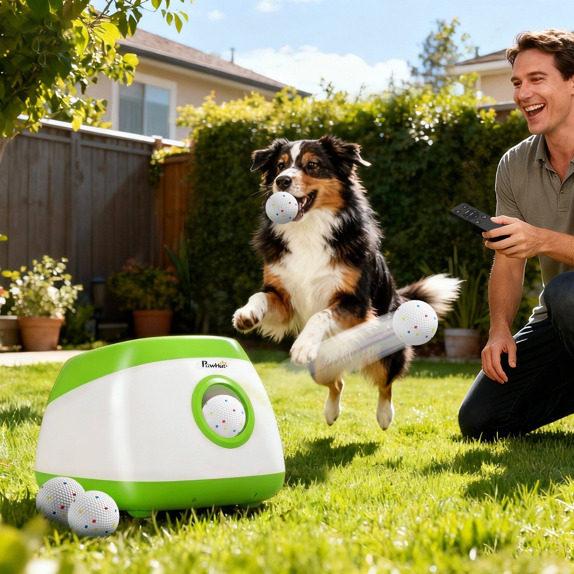 PawHut Automatic Dog Ball Launcher with 26-80 FT Distance, Automatic Ball Launcher for Medium and Large Dogs, Green