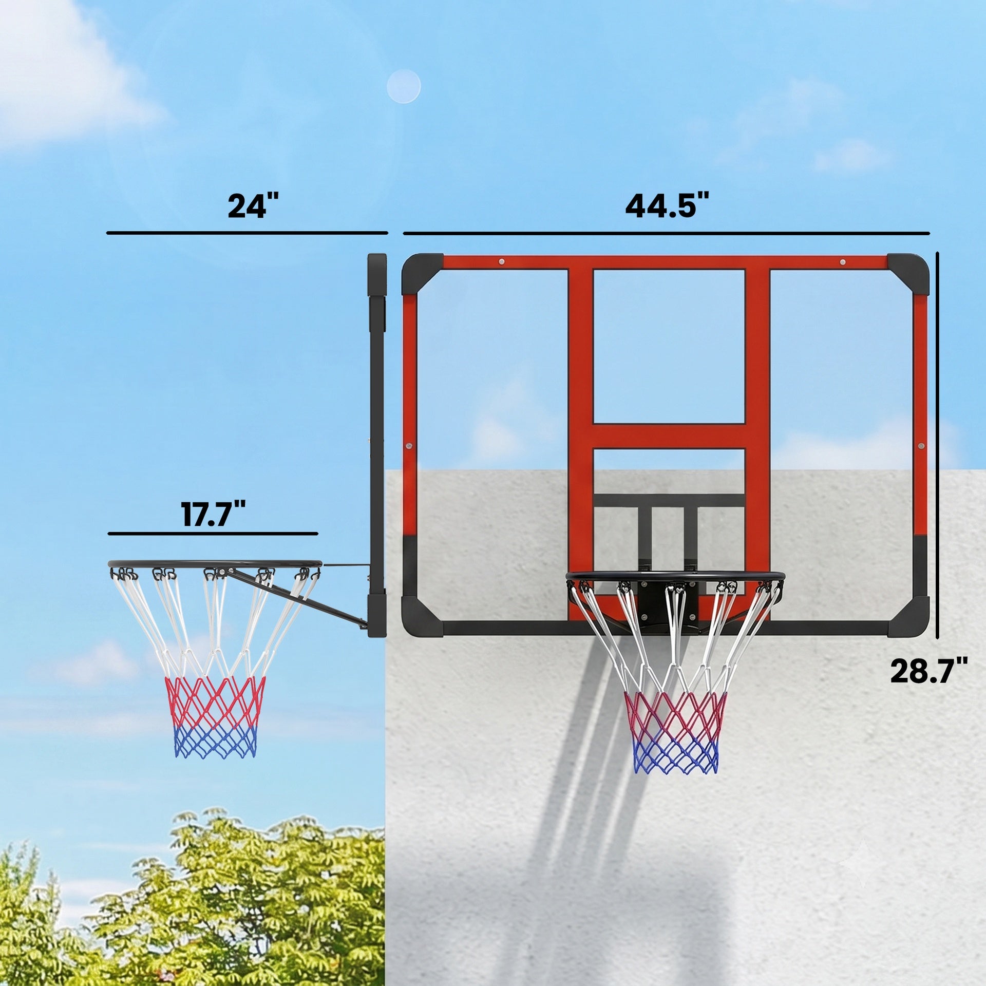 Soozier Wall Mounted Basketball Hoop with Shatter-Resistant Backboard, Solid Rim and All-Weather Net for Indoor and Outdoor Use