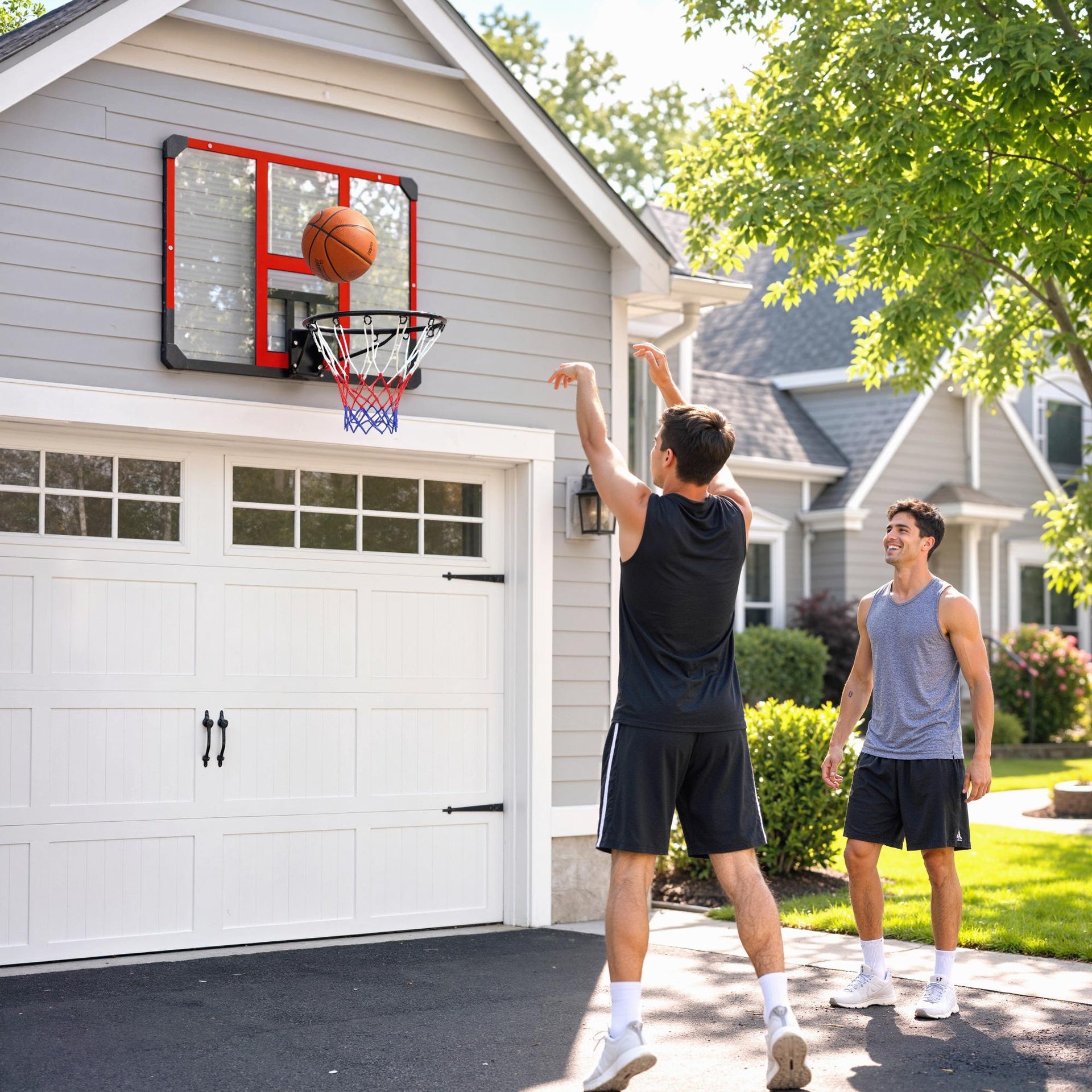 Soozier Wall Mounted Basketball Hoop with Shatter-Resistant Backboard, Solid Rim and All-Weather Net for Indoor and Outdoor Use