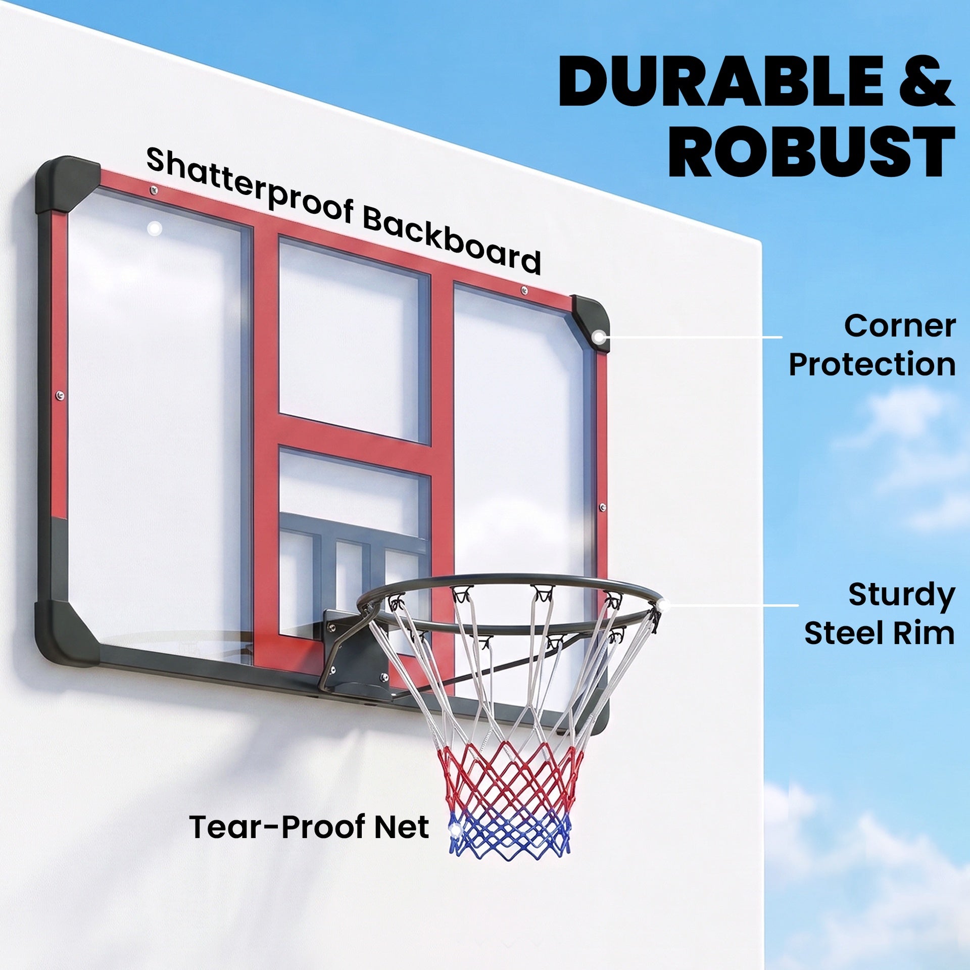 Soozier Wall Mounted Basketball Hoop with Shatter-Resistant Backboard, Solid Rim and All-Weather Net for Indoor and Outdoor Use