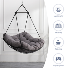 Hammock Chair Swing with Cushion - Outdoor Indoor Hanging Hammock Chair for Patio, Porch, Bedroom, Garden, Courtyard, Balcony - Sturdy Steel Bar with Anti-Slip Safety Rings, Gray