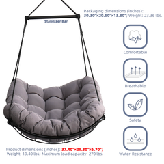 Hammock Chair Swing with Cushion - Outdoor Indoor Hanging Hammock Chair for Patio, Porch, Bedroom, Garden, Courtyard, Balcony - Sturdy Steel Bar with Anti-Slip Safety Rings, Gray