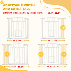 PawHut 30"-41" Extra Wide Walk Through Dog Gate w/ Cat Door, 3-Inch & 5.5-Inch Extension Kits, 30" High