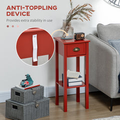 HOMCOM 2-Tier Nightstand, Side Table with Drawer and Shelf for Living Room or Bedroom, Set of 2, Red
