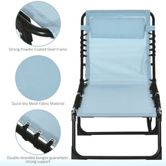 Outsunny Set of 2 Folding Chaise Lounge Chairs, Outdoor Sun Tanning Chairs with Reclining Back, Light Blue