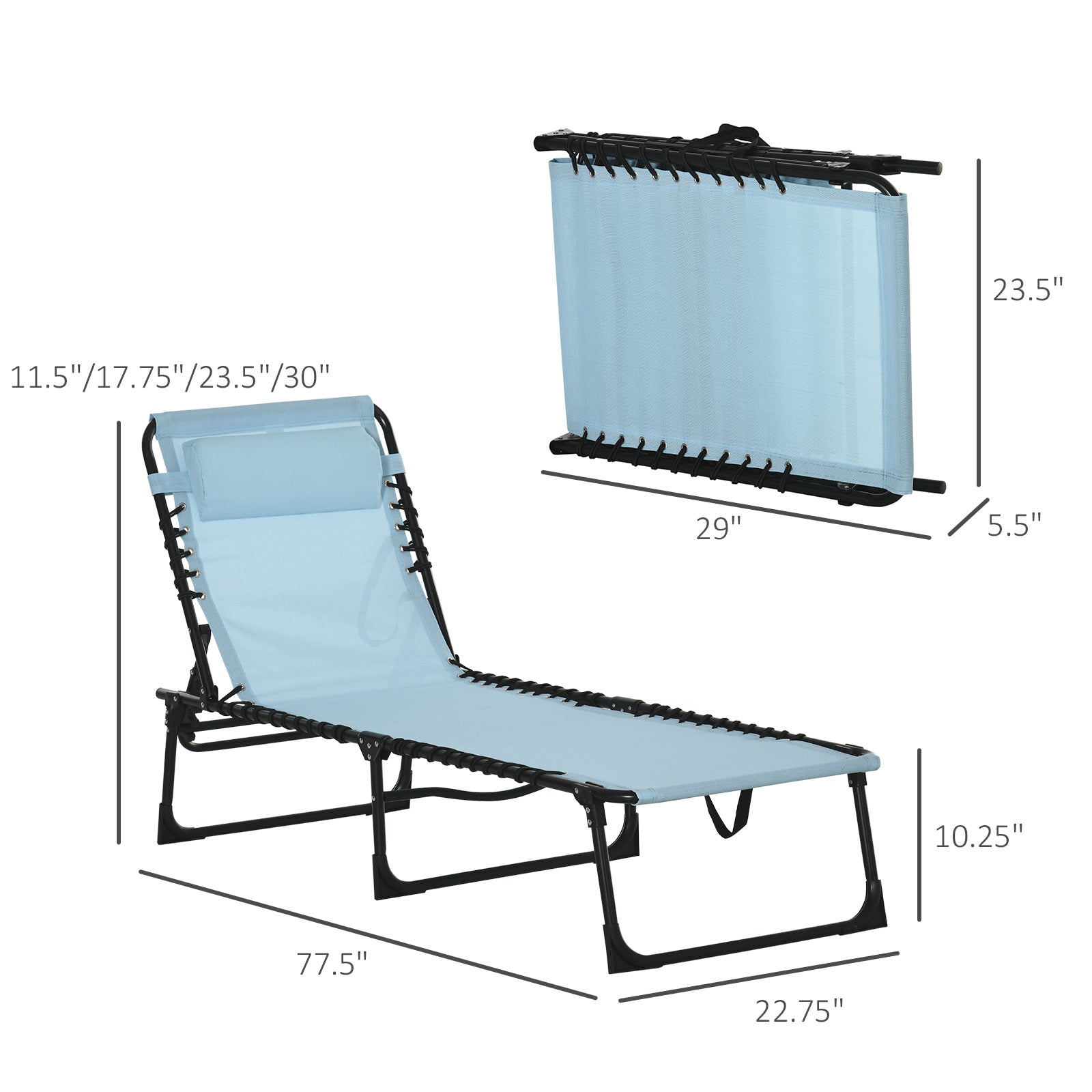 Outsunny Set of 2 Folding Chaise Lounge Chairs, Outdoor Sun Tanning Chairs with Reclining Back, Light Blue