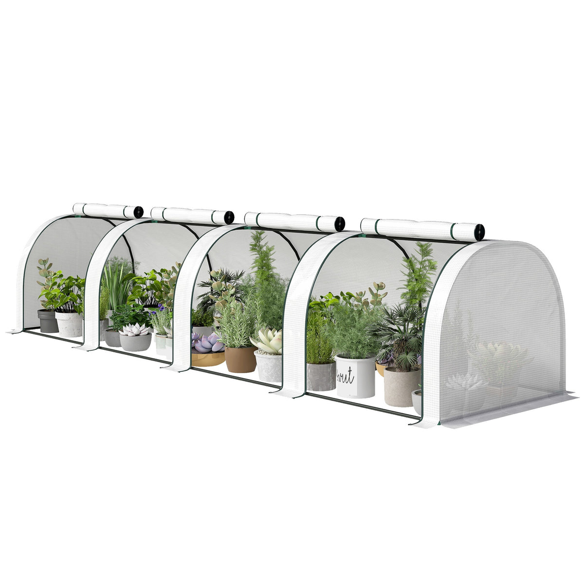 Outsunny 13' L x 3' W x 2.5' H Portable Tunneled Greenhouse with 4 Zippered Doors, Water/UV Fighting PE Cover, White