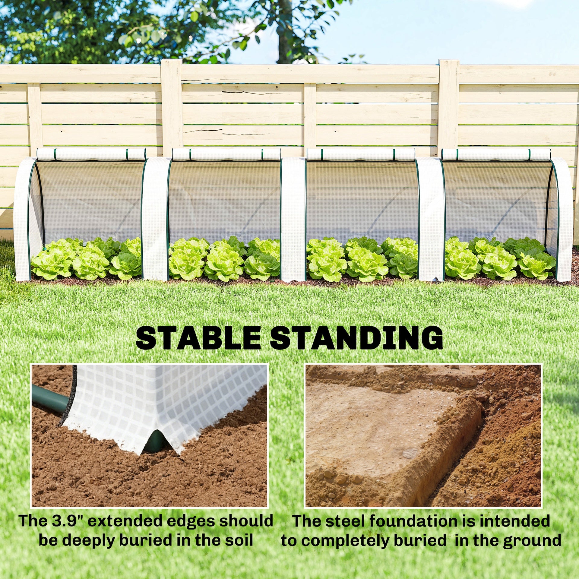 Outsunny 13' L x 3' W x 2.5' H Portable Tunneled Greenhouse with 4 Zippered Doors, Water/UV Fighting PE Cover, White