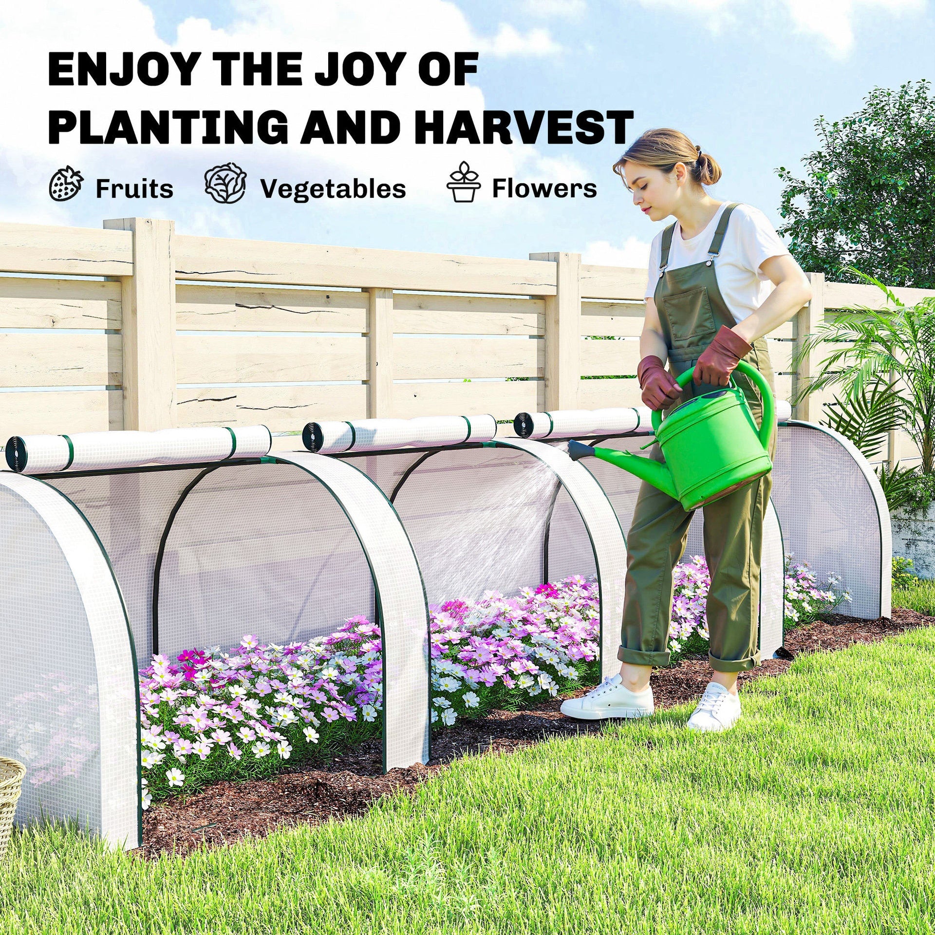 Outsunny 13' L x 3' W x 2.5' H Portable Tunneled Greenhouse with 4 Zippered Doors, Water/UV Fighting PE Cover, White
