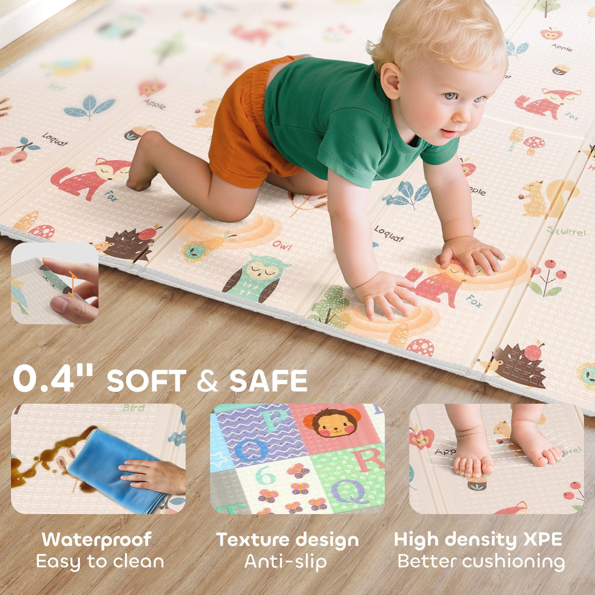 Qaba Baby Play Mat Double-Sided, Foldable Activity Playmat, Waterproof Reversible Playmat for Toddlers, 71" x 59"