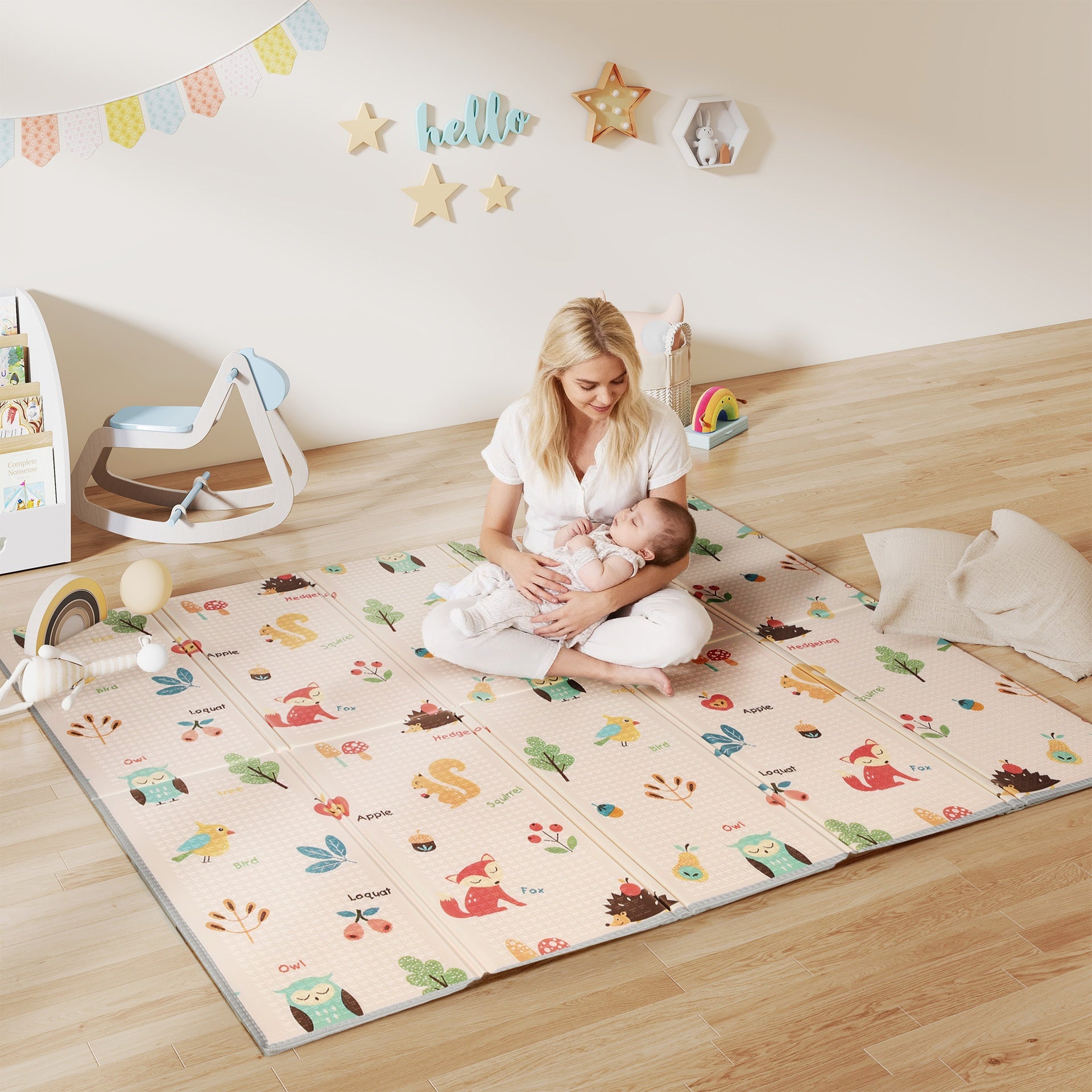Qaba Baby Play Mat Double-Sided, Foldable Activity Playmat, Waterproof Reversible Playmat for Toddlers, 71" x 59"