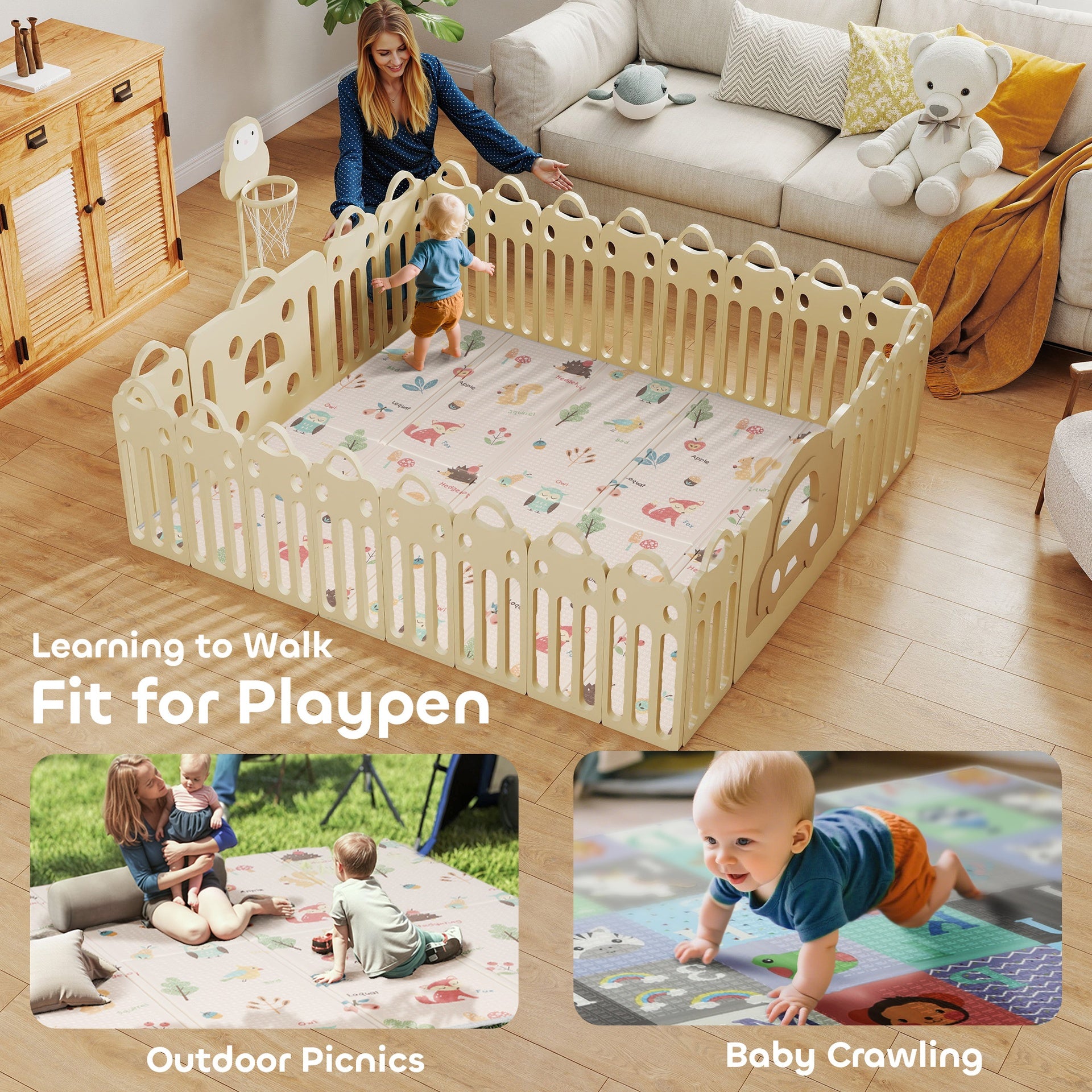 Qaba Baby Play Mat Double-Sided, Foldable Activity Playmat, Waterproof Reversible Playmat for Toddlers, 71" x 59"
