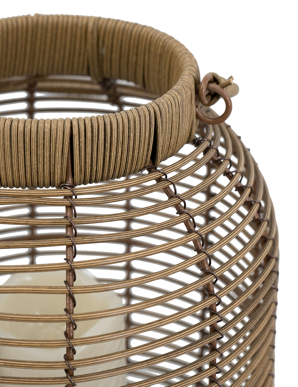 8.7x8.7x11.8" Brown Poly Rattan Lantern with White LED Candle