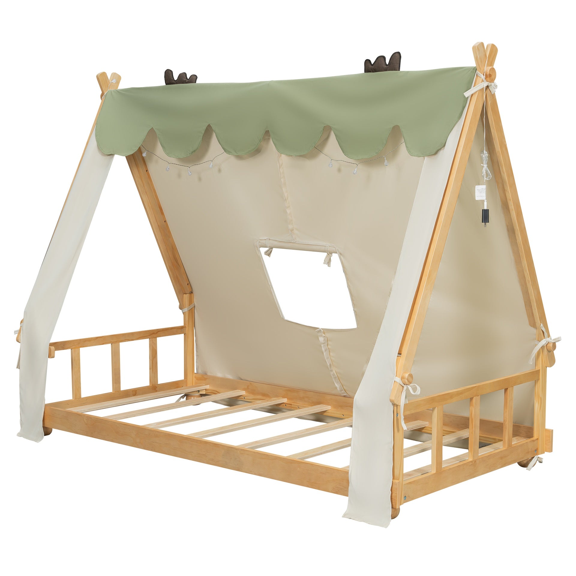 Twin Size House Bed with Tent and Light,White
