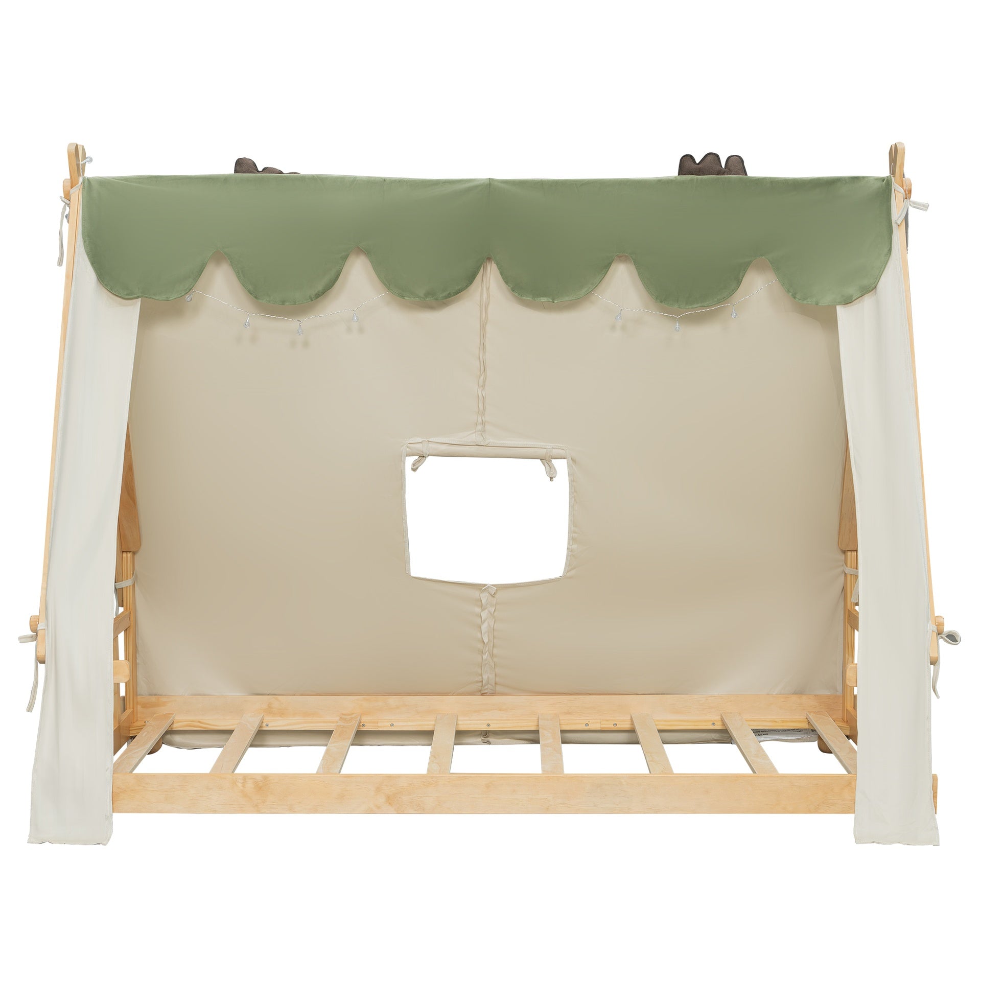 Twin Size House Bed with Tent and Light,White