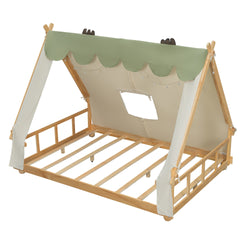 Full Size House Bed with Tent and Light,White