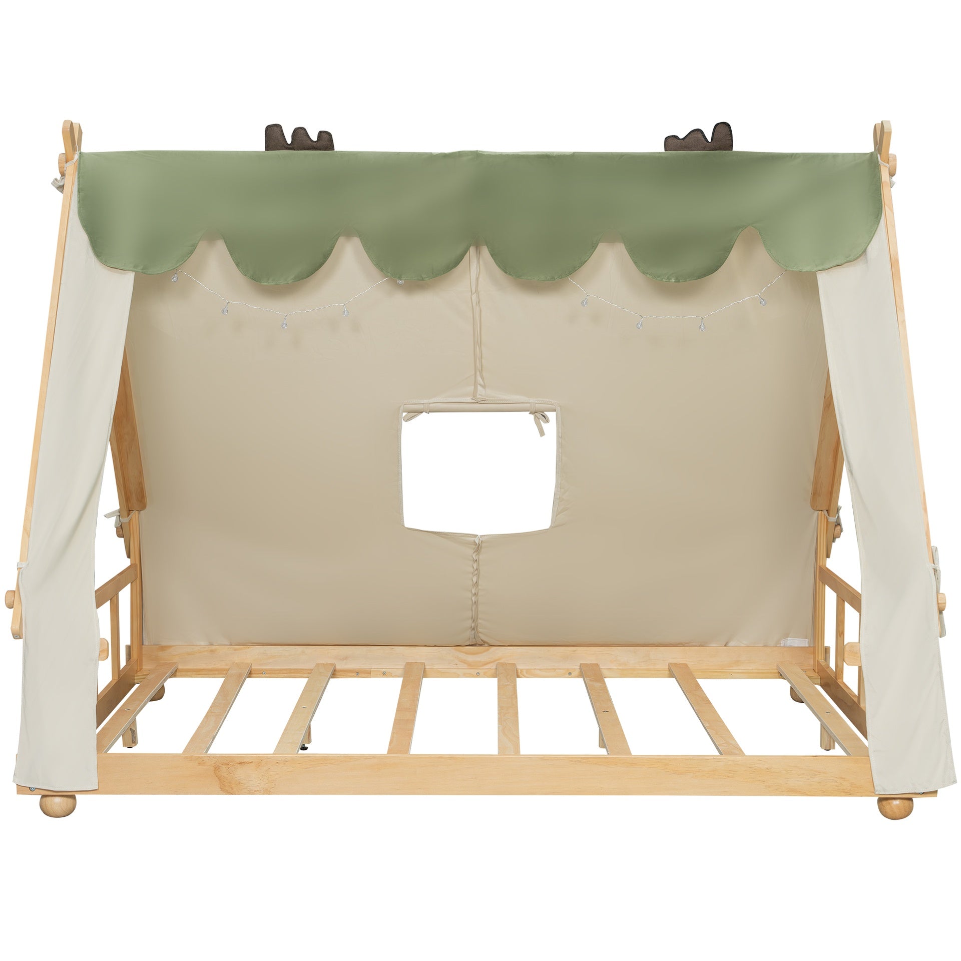 Full Size House Bed with Tent and Light,White