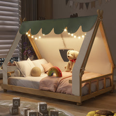 Full Size House Bed with Tent and Light,White