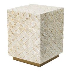 14x14x18" Square Capiz Stool, Cream