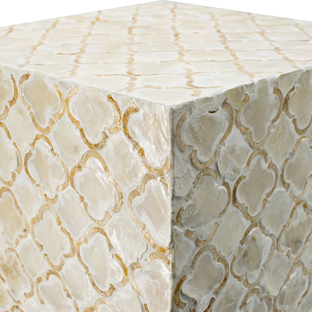 14x14x18" Square Capiz Stool, Cream
