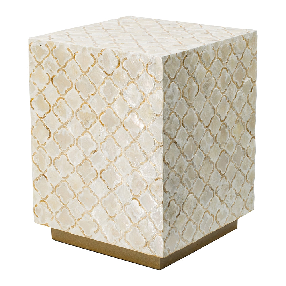 14x14x18" Square Capiz Stool, Cream