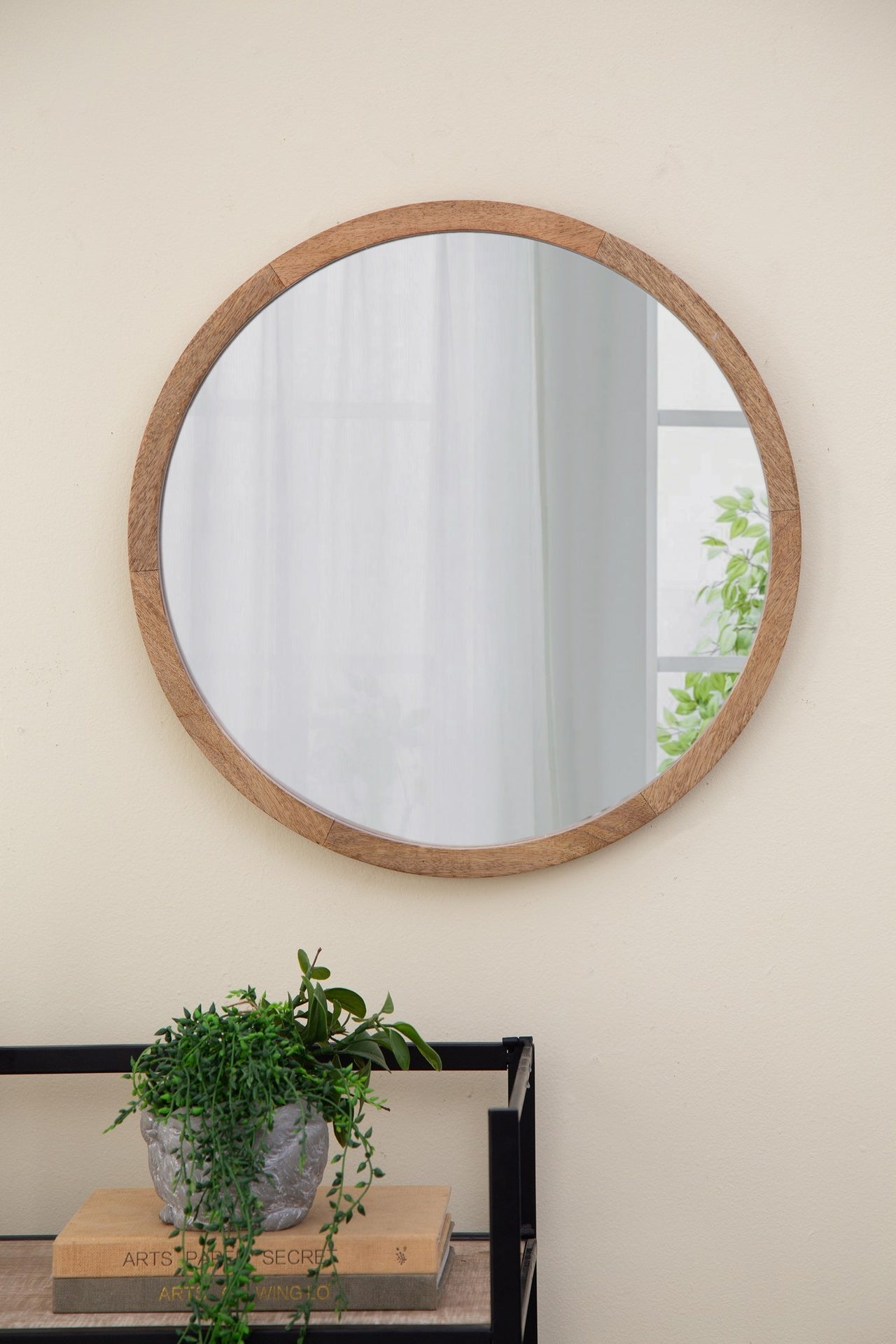 20" x 20" Circle Wall Mirror with Wooden Frame, Wall Mirror for Living Room, Dining Room, Foyer, Bathroom, Office