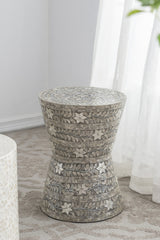 D14x19" Tapered Garden Capiz Stool, Accent Side Table
