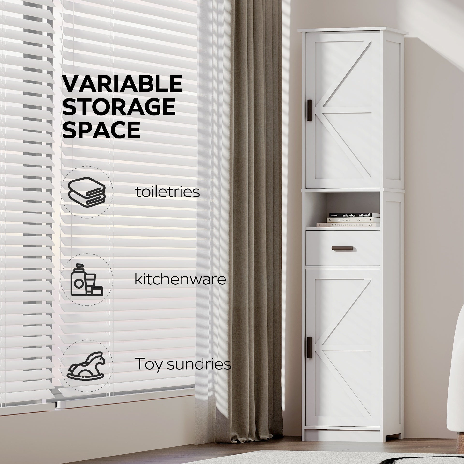 69" H Tall Bathroom Storage Cabinet with 2 Barn Doors and 1 Drawer, Narrow Storage Unit, Adjustable Shelves,Floor Cabinet for Bathroom, Living Room, Entryway,Kitchen,(White)