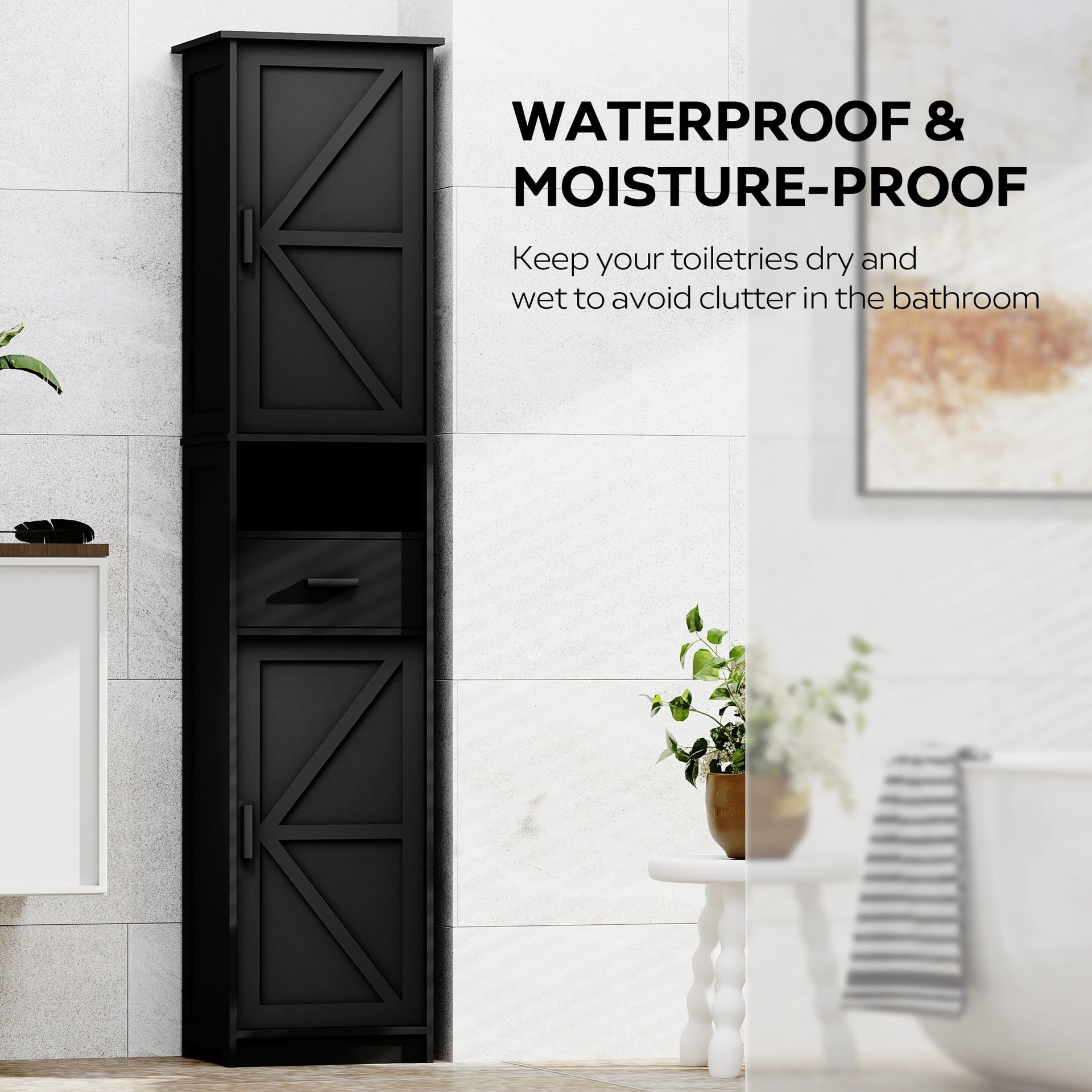 69" H Tall Bathroom Storage Cabinet with 2 Barn Doors and 1 Drawer, Narrow Storage Unit, Adjustable Shelves,Floor Cabinet for Bathroom, Living Room, Entryway,Kitchen,(Black)