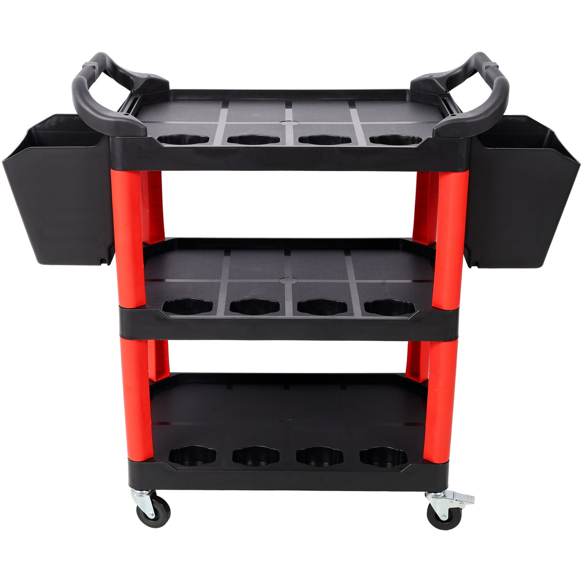3 Tier Rolling Auto Detail Cart With Wheels,With 2pcs Bucket,for Detailers Garage, Workshop, Repair Shop, Storage Tool,Red&Black