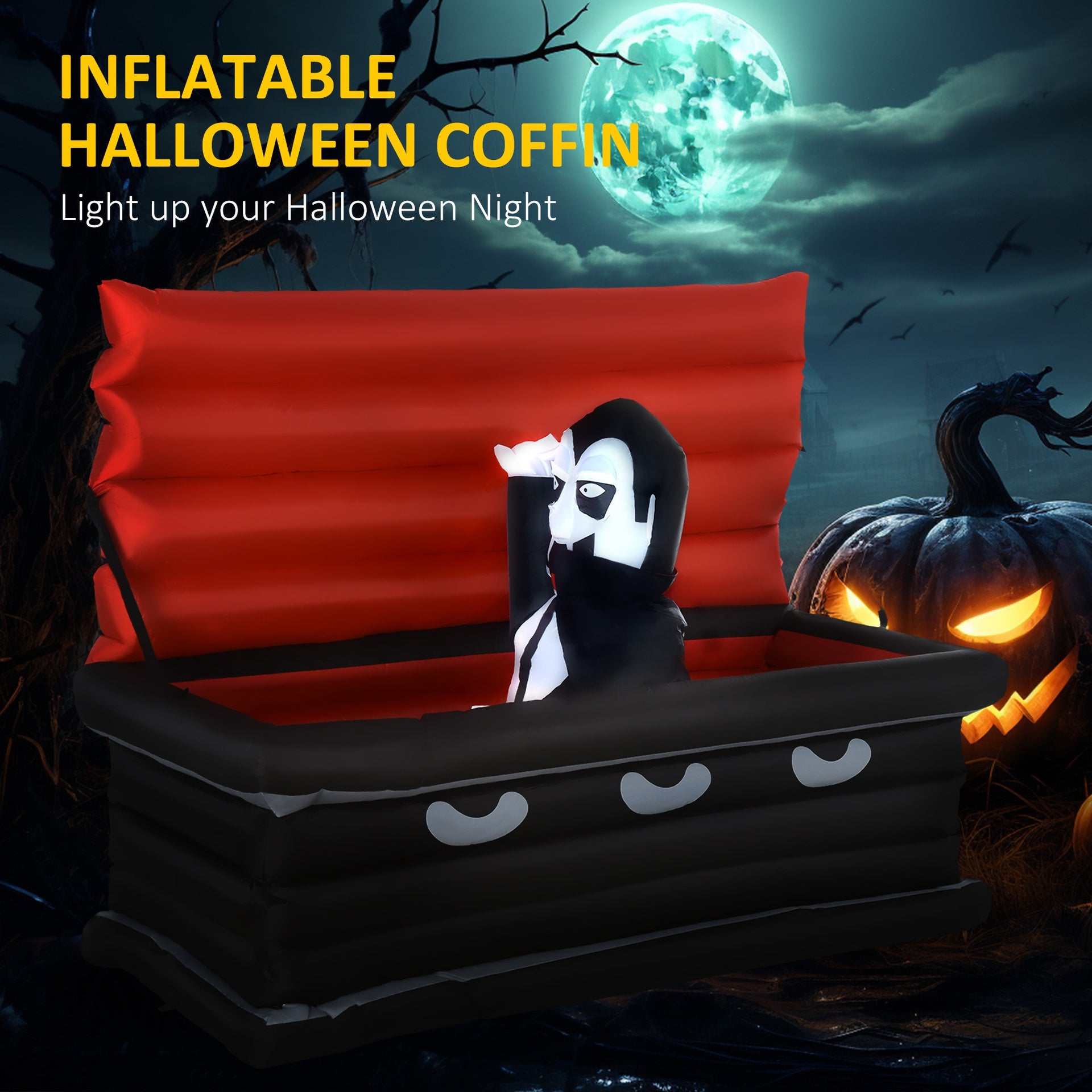 Halloween Inflatables Outdoor Decorations Vampire and Giant Coffin, Blow Up LED Yard Decor, for Garden, Lawn, Party, Holiday