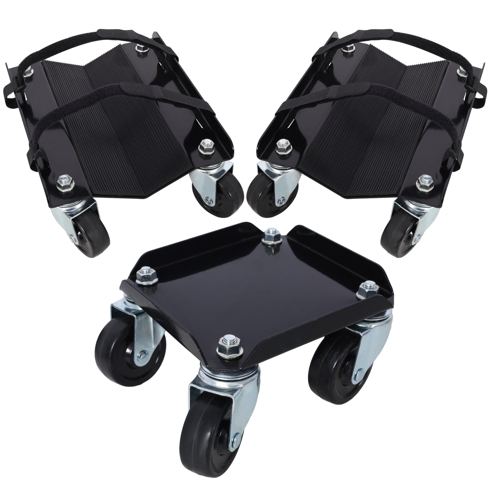 Snowmobile Dolly Heavy Duty Carries up to 1500lbs V-Slide with 2.5" Swivel Casters Rubber Pad Protecting Skis and 2 Pairs of Heavy Duty Straps Firmly Attaching on Skis,black color
